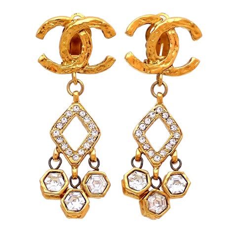 vintage chanel logo earrings|Chanel logo diamond earrings.